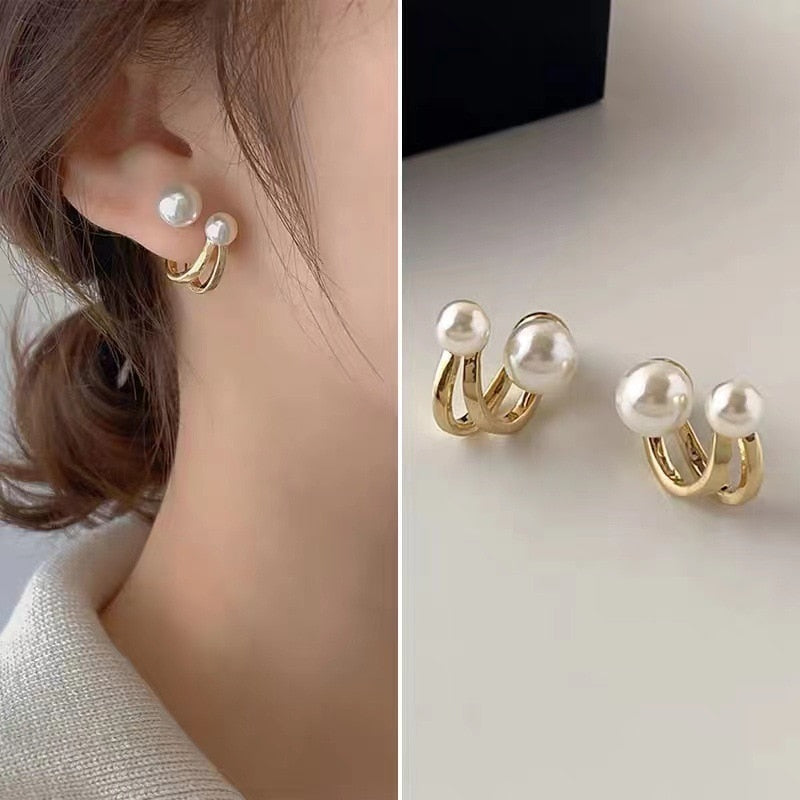 Tulip Flower Pearl Stud Earrings Zircon Jewelry Gift