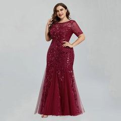 Plus Size Sequin Mesh Mermaid Slim Evening Dress