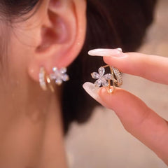 Tulip Flower Pearl Stud Earrings Zircon Jewelry Gift