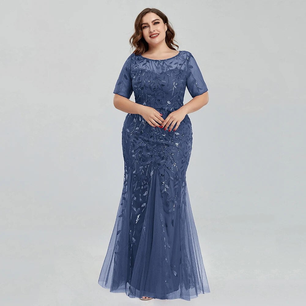 Plus Size Sequin Mesh Mermaid Slim Evening Dress