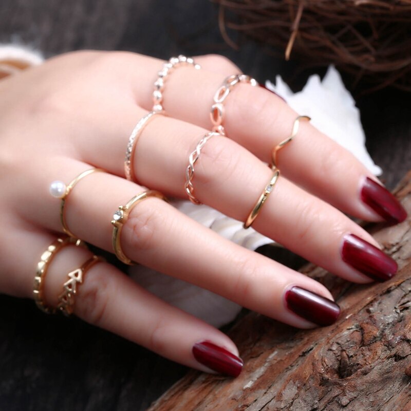 4 Pcs/Set Fashion Small Wave Colorful Round Simple Ring Set