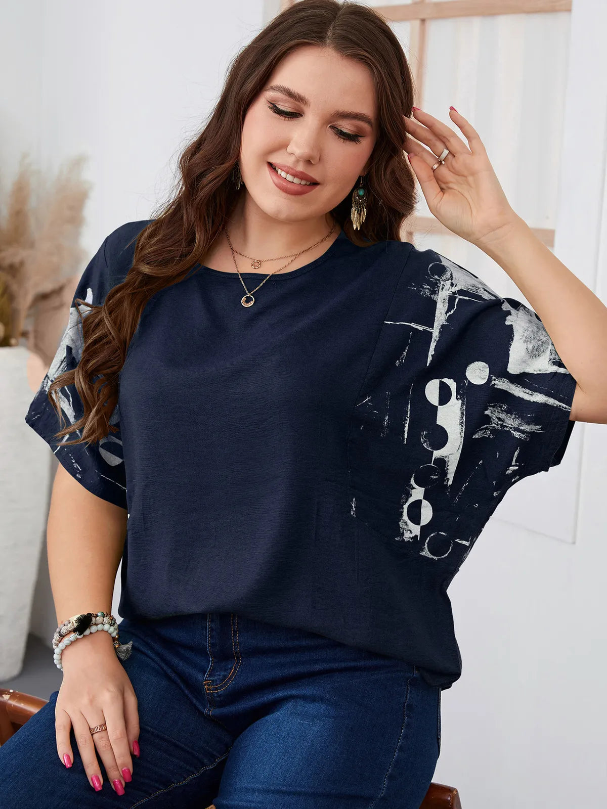 Plus Size Tops For Women Solid Print Tunic Blouse