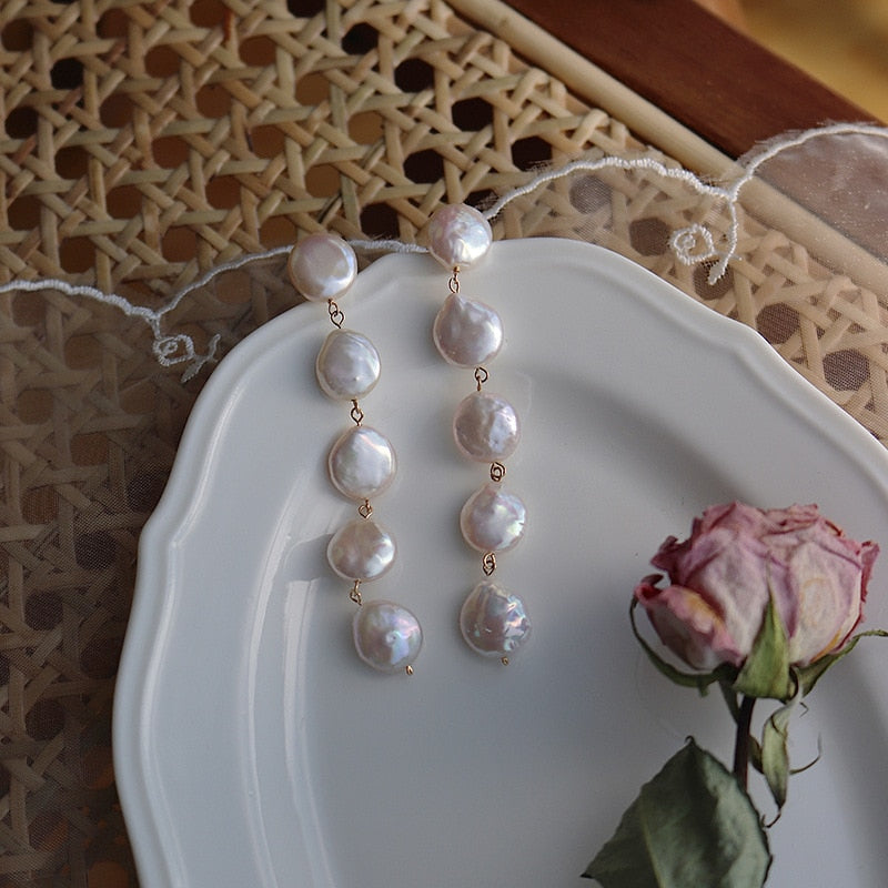 Pearl Moon Asymmetric Water Drop Earrings