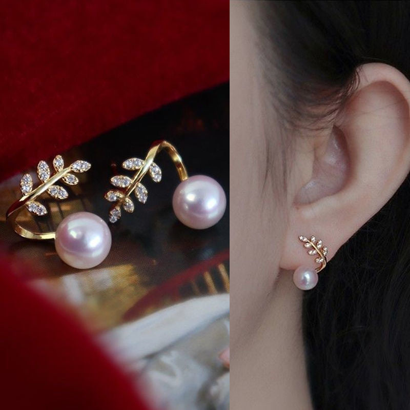 Tulip Flower Pearl Stud Earrings Zircon Jewelry Gift