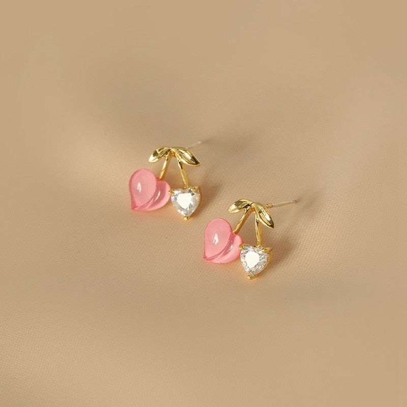 Tulip Flower Pearl Stud Earrings Zircon Jewelry Gift