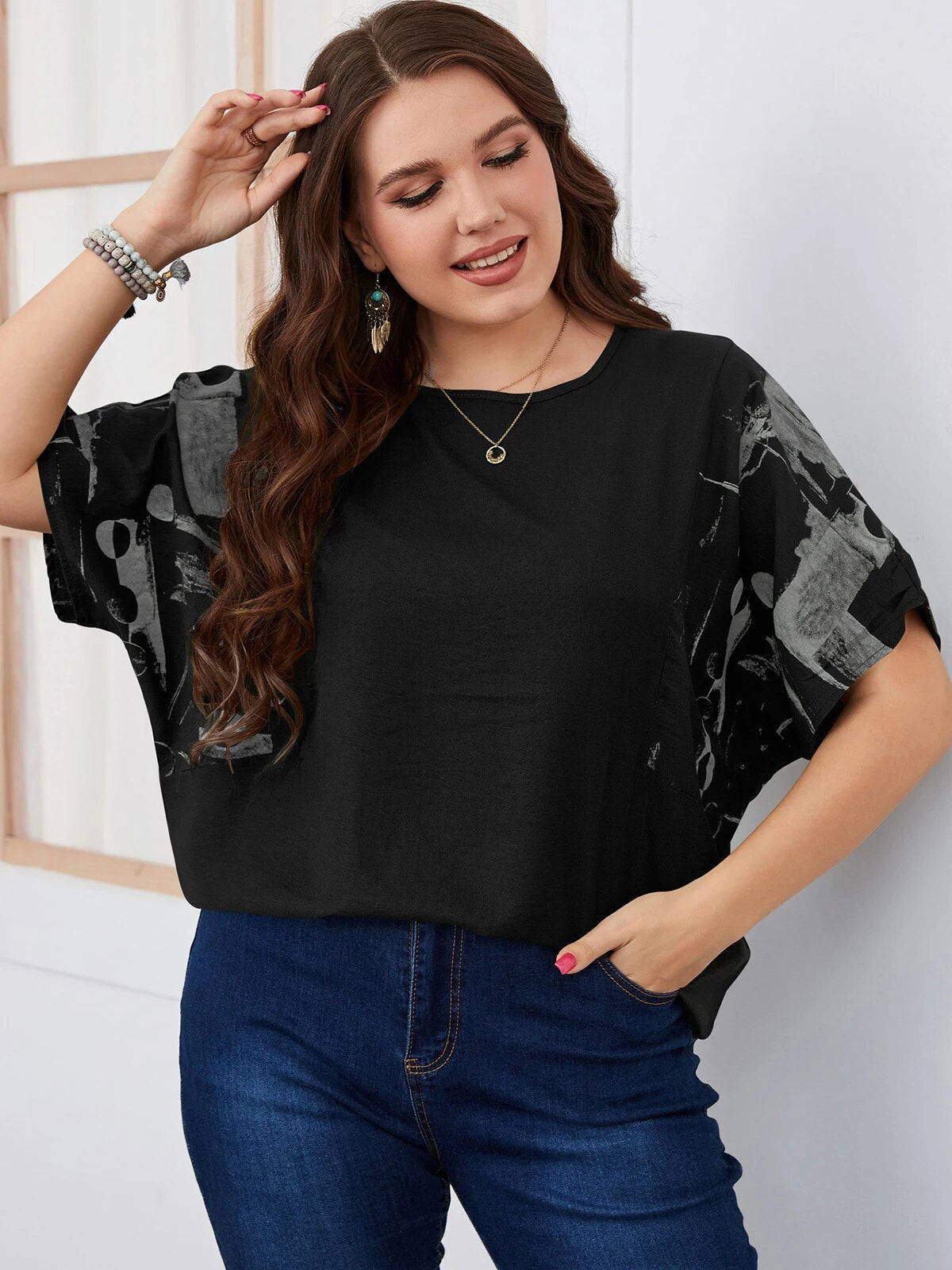 Plus Size Tops For Women Solid Print Tunic Blouse