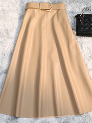 Classic Faux PU Leather Long Skirts  High Waist Fashion