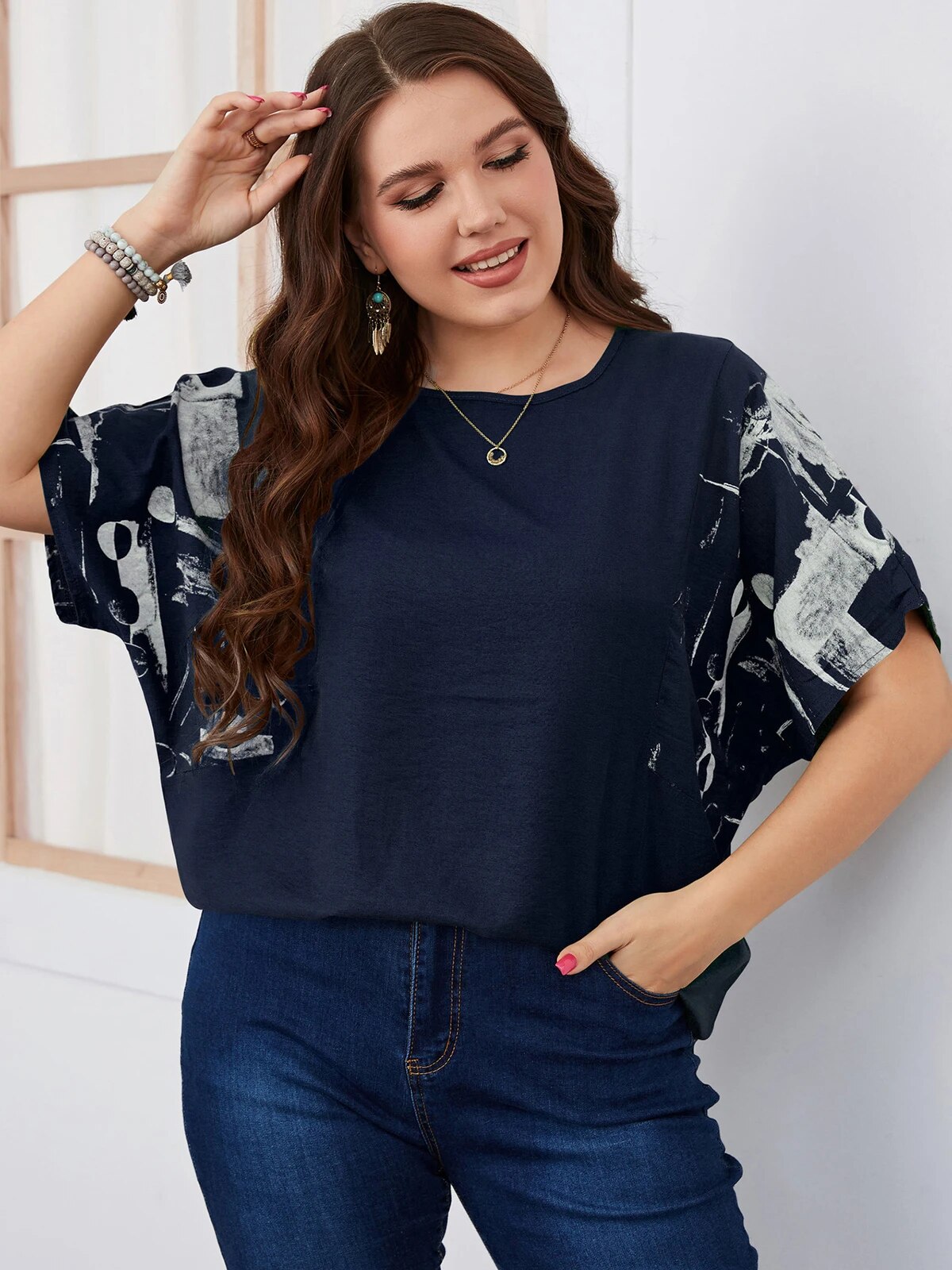 Plus Size Tops For Women Solid Print Tunic Blouse