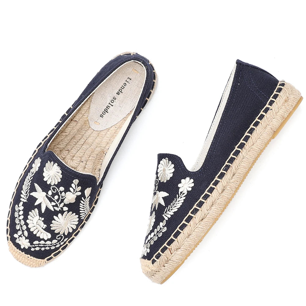 Women Casual Espadrilles Slip-on Flax Hemp Fashion Embroidery