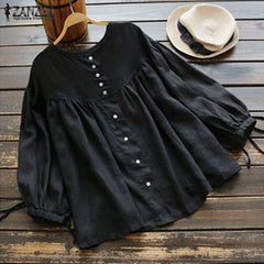 Fashion Ruffle Blouse Women's Tunic Vintage Casual Linen Tops