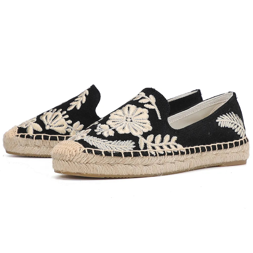 Women Casual Espadrilles Slip-on Flax Hemp Fashion Embroidery