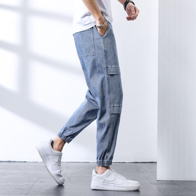 Ankle-Length Jeans Men Streetwear Jogger Splice Jean Denim