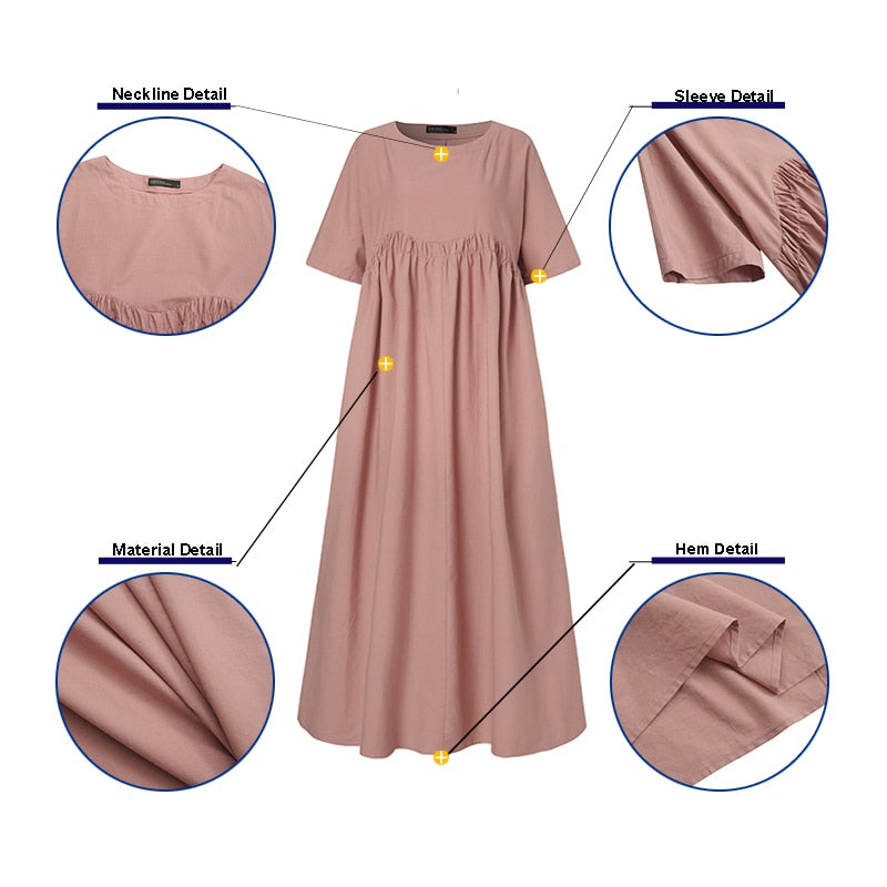 Women's Summer Sundress Kaftan Pleated Maxi Dress Casual