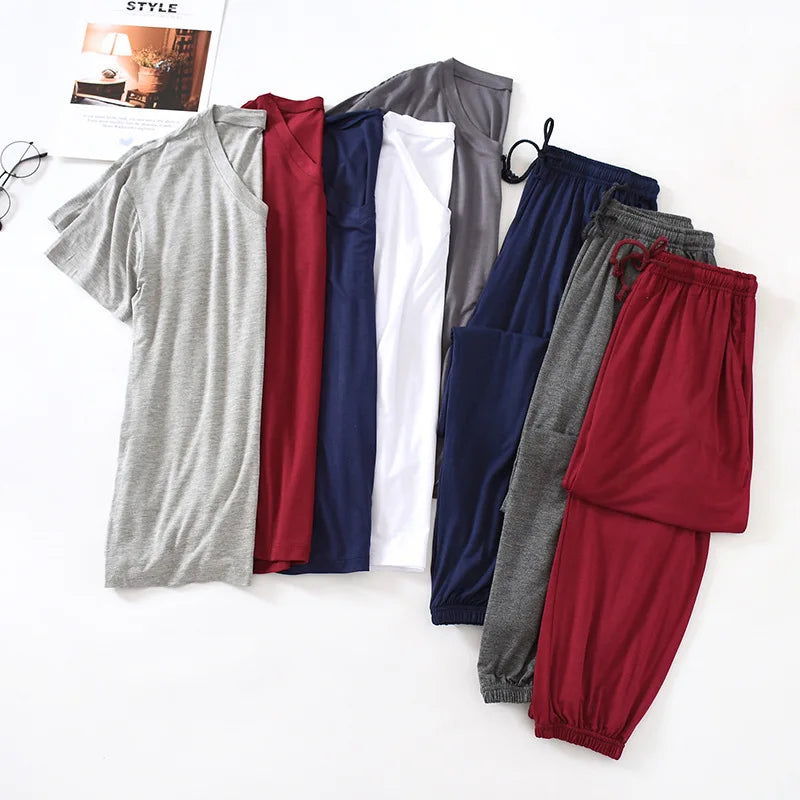 men's pajamas suit modal viscose short-sleeved trousers