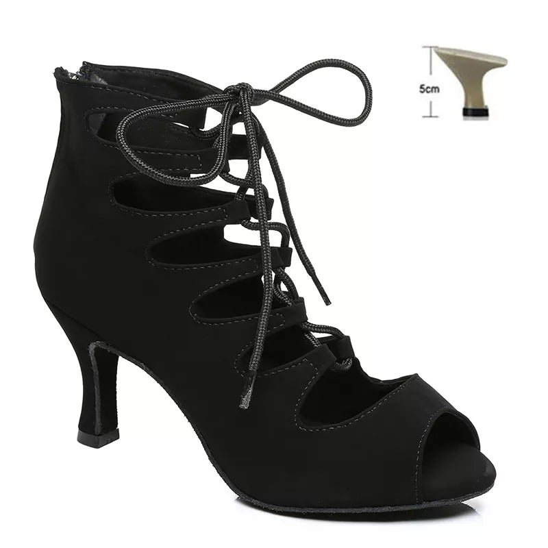 Women Lace-UP Latin Dance Shoes High Heels