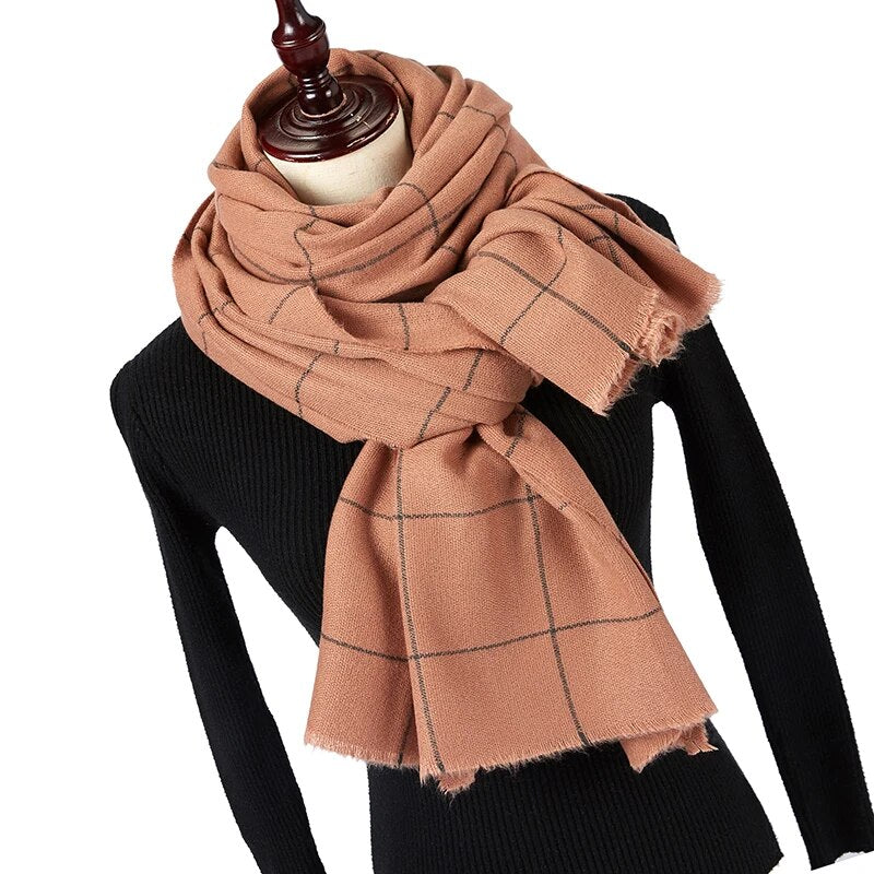 Solid Color Knitting Fashion Plaid Scarf For Women