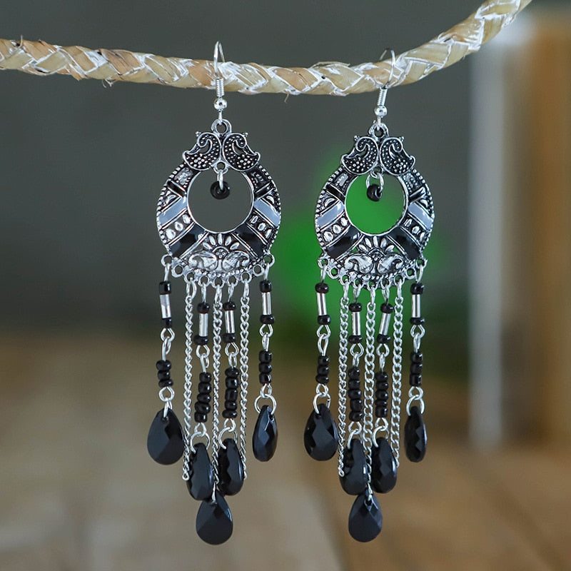 Bohemian Long Crystal Tassel Earrings Colorful