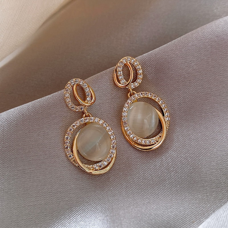 Vintage Rhinestone Crystal Moon Planet Pearl Zircon Earring