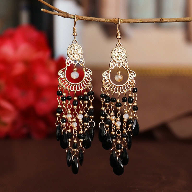 Bohemian Long Crystal Tassel Earrings Colorful