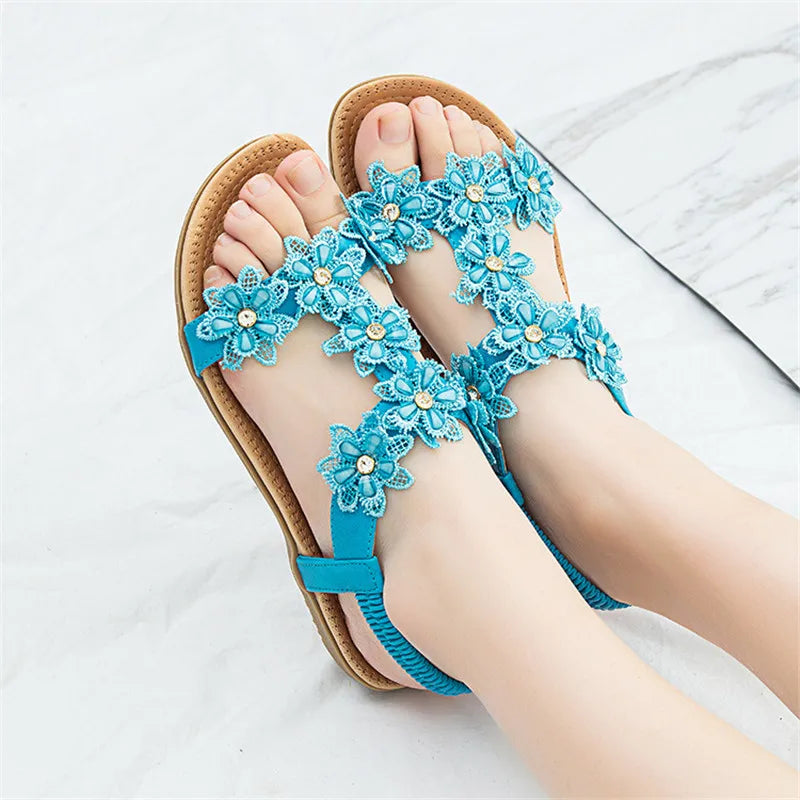 Comfortable flat sandals women woman bohemia flowers