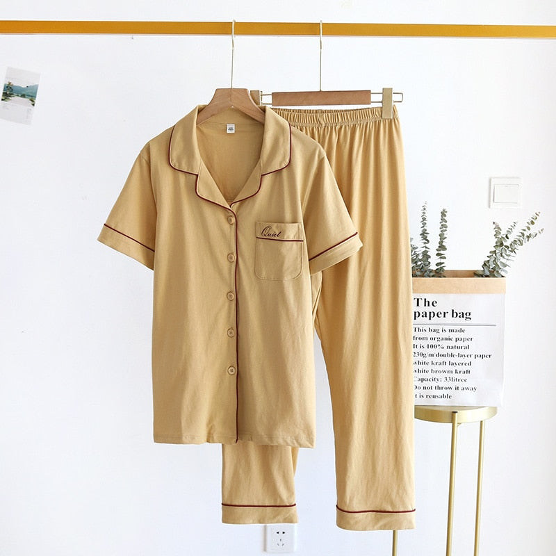 Couple Pajamas Two-piece Short-sleeved Pants Simple Home Service Set Male