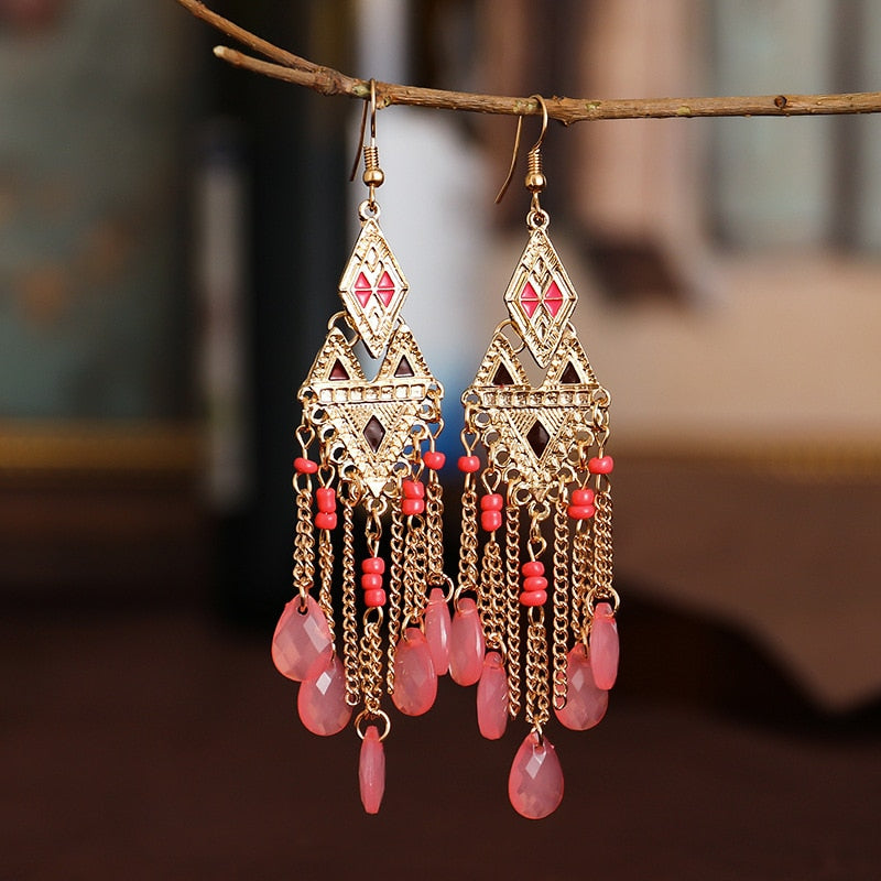 Bohemian Long Crystal Tassel Earrings Colorful