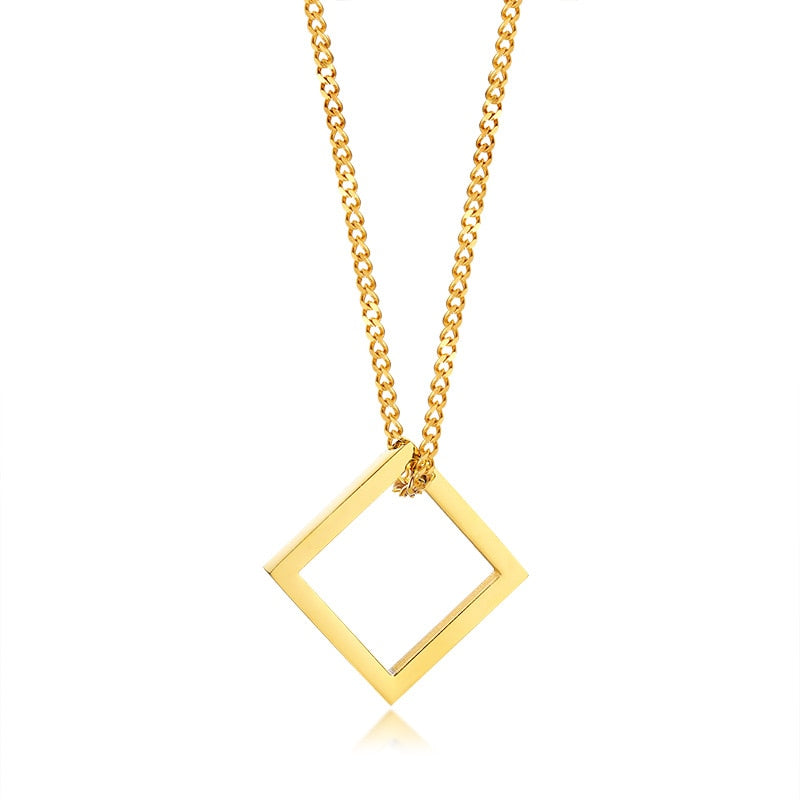 Retro Hollow Cube Pendant Stainless Steel Square Vintage Necklace