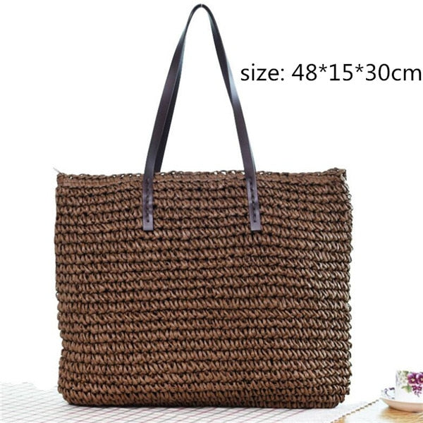 Round Straw Beach Vintage Handmade Woven Shoulder Bag