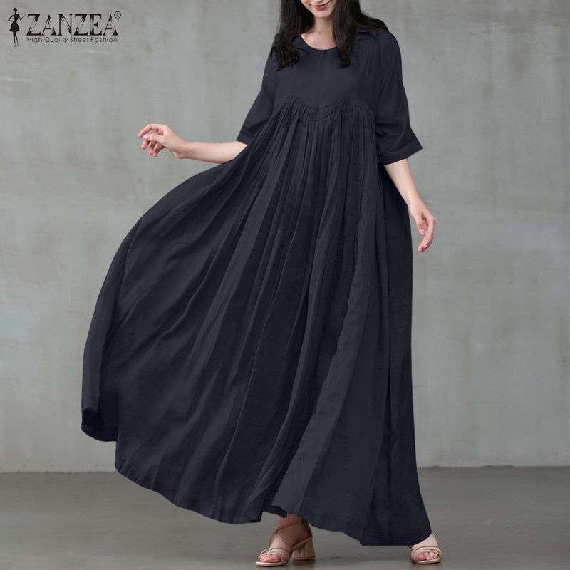 Women's Summer Sundress Kaftan Pleated Maxi Dress Casual