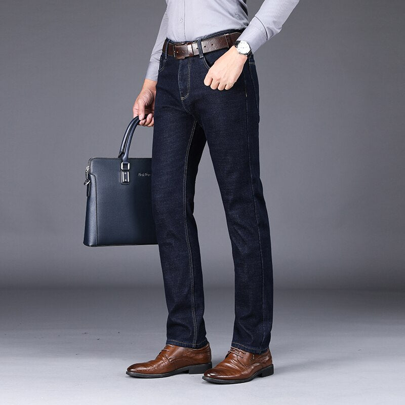 Blue Jeans Men Casual Fashion Business Brand Slim Stretch Trousers