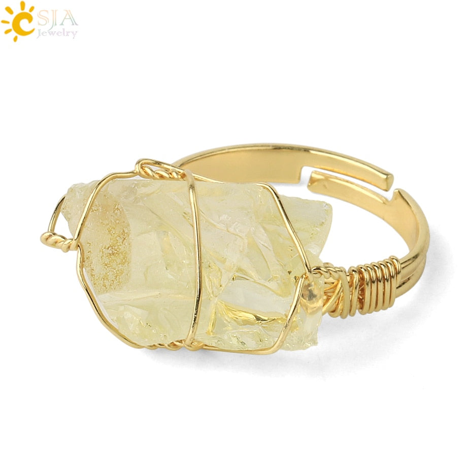 Crystal Stone Rings Irregular Wire Wrap Resizable Quartz Ring