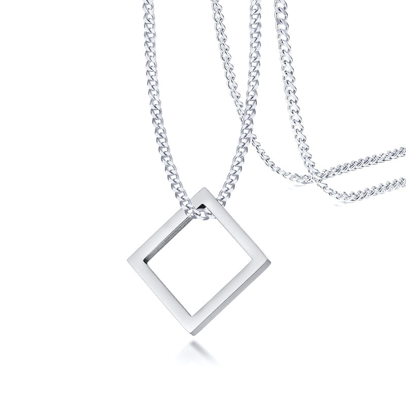 Retro Hollow Cube Pendant Stainless Steel Square Vintage Necklace