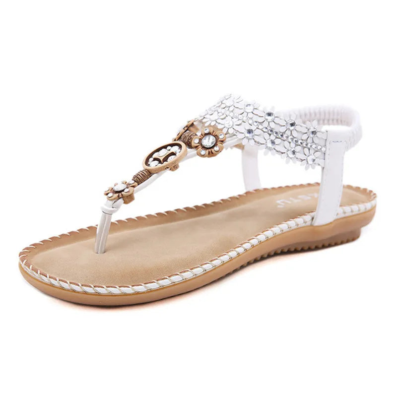 Women's Flat Sandals Water drill flower Non Slip Flat Shoes