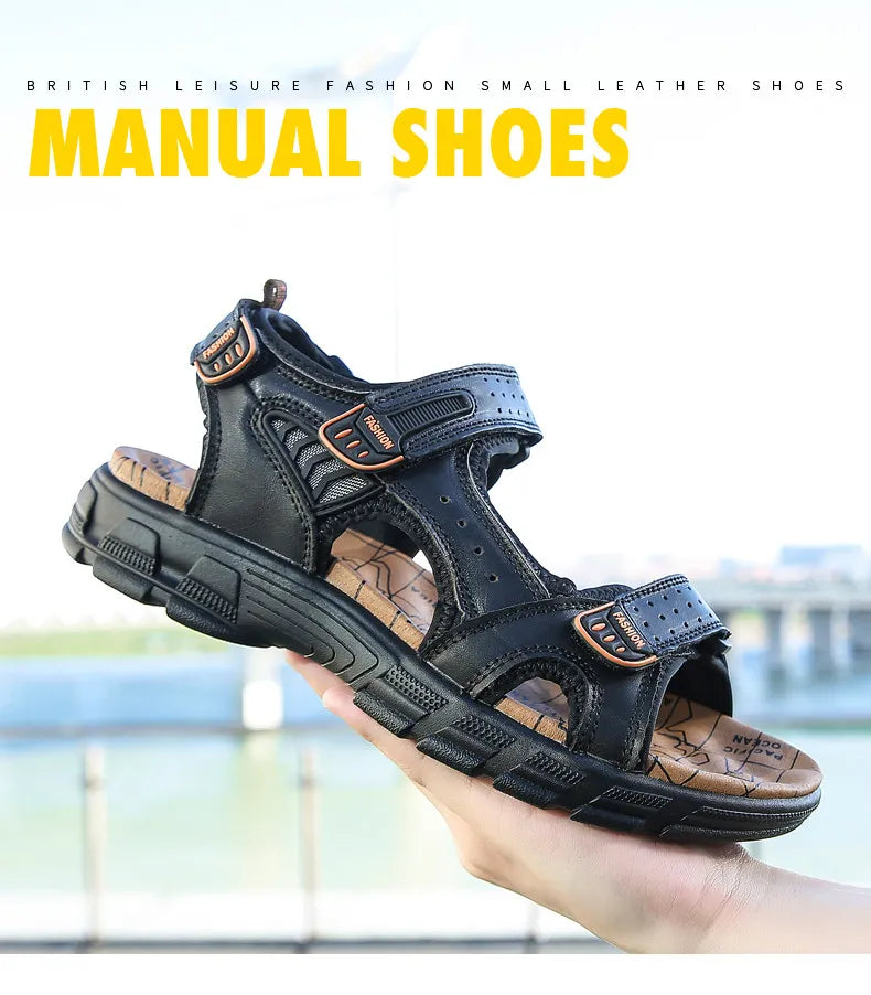 Classic Mens Sandals Summer Genuine Leather Sandals Outdoor Casual