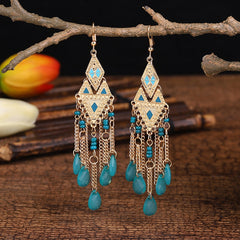 Bohemian Long Crystal Tassel Earrings Colorful