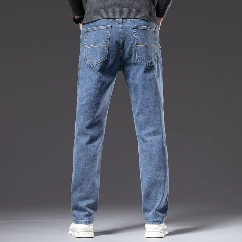 Plus Size Men's Blue Straight Loose Jeans Business Casual