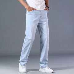 Plus Size Men's Light Blue Jeans Loose Straight Denim Pants