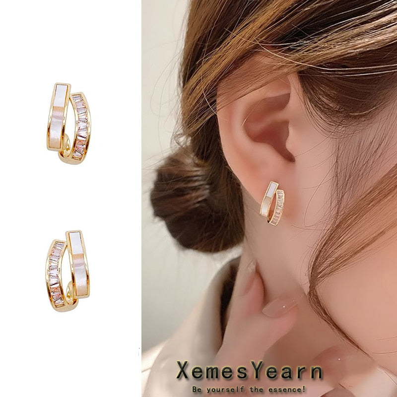 Design Shell Zircon Arc Metal Stud Earrings