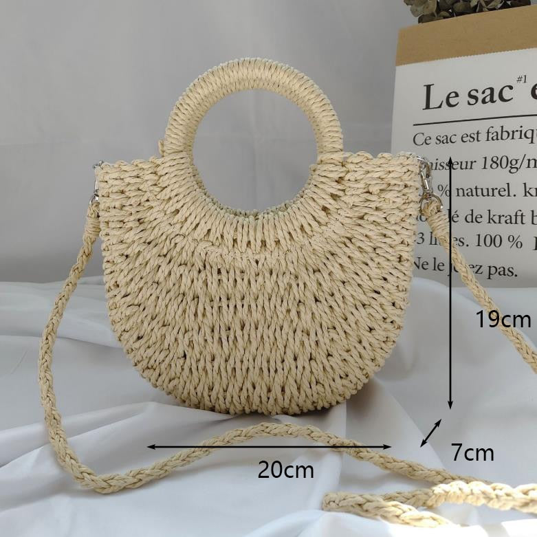 Round Straw Beach Vintage Handmade Woven Shoulder Bag