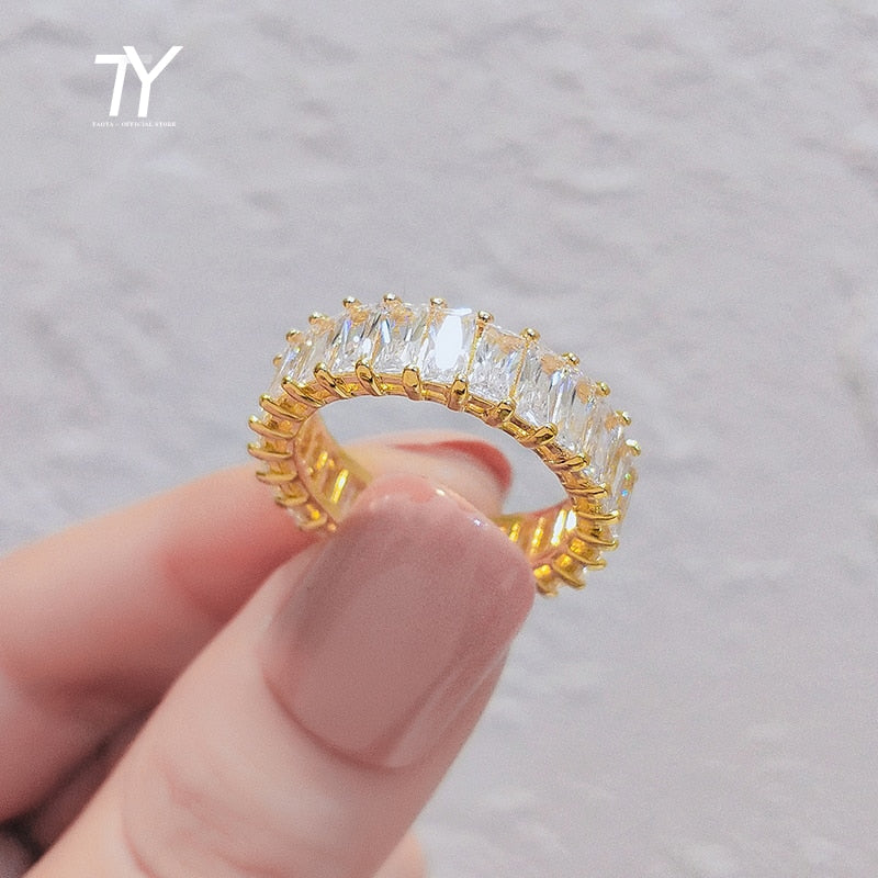 Classic Small Square Zircon Circle Gold Color Rings