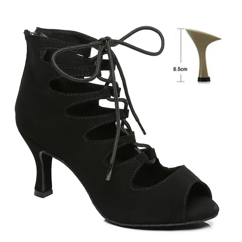 Women Lace-UP Latin Dance Shoes High Heels