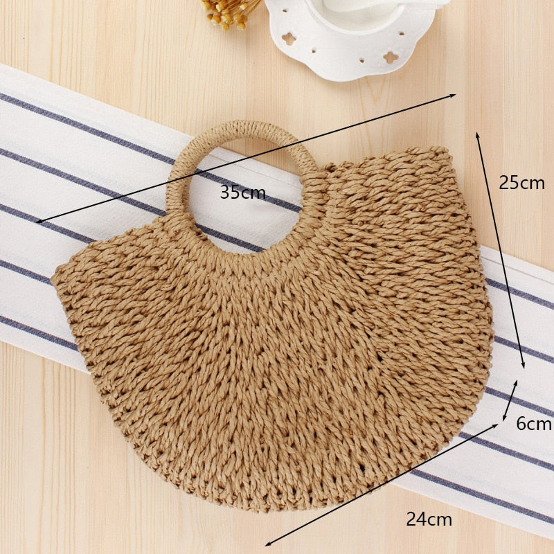 Round Straw Beach Vintage Handmade Woven Shoulder Bag