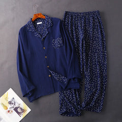 men's cotton crepe cloth button pajamas set simple large size