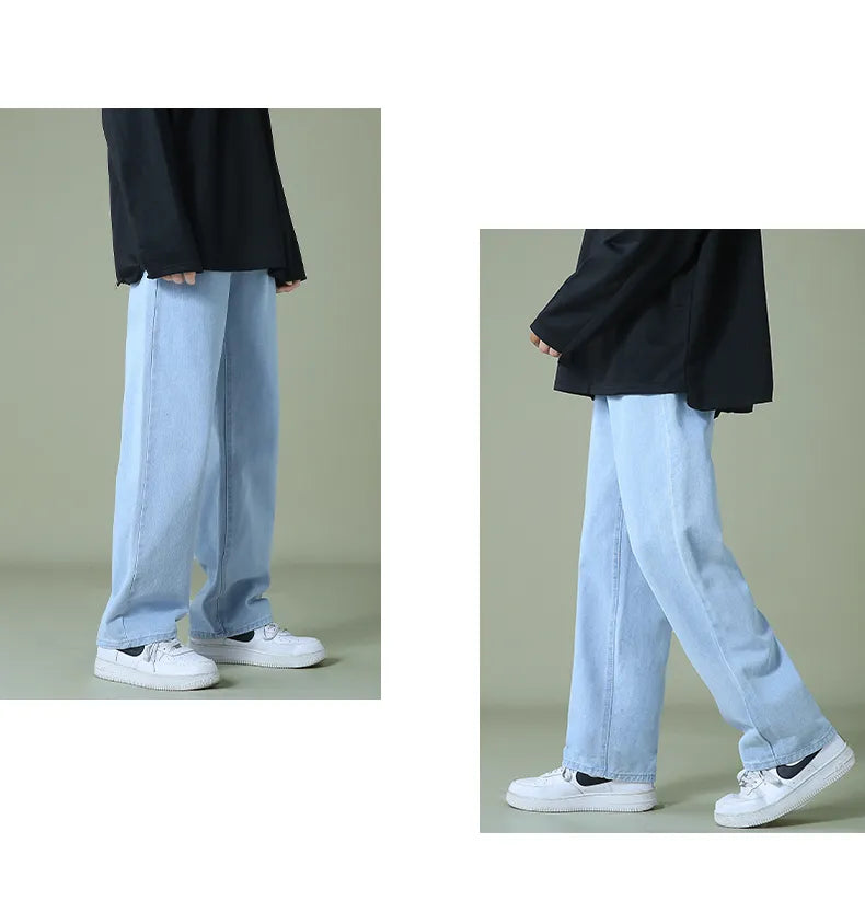 Men Denim Wide-leg Pants Korean Style Straight Baggy Jeans