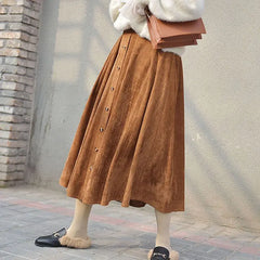 Women's Elegant Single-breasted Suede Skirt