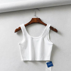 Crop Tops Sleeveless Short Cotton U Collar Knitted Bar