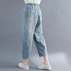 Jeans Floral Embroidery Vintage Casual Loose Denim Harem Pants