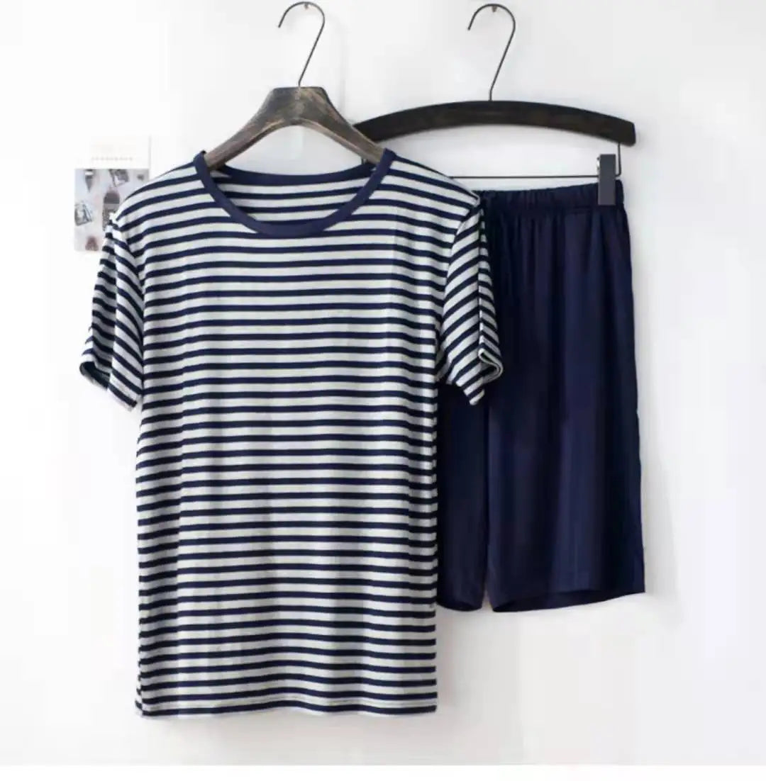 modal pajamas short-sleeved shorts striped T-shirt plus size home service