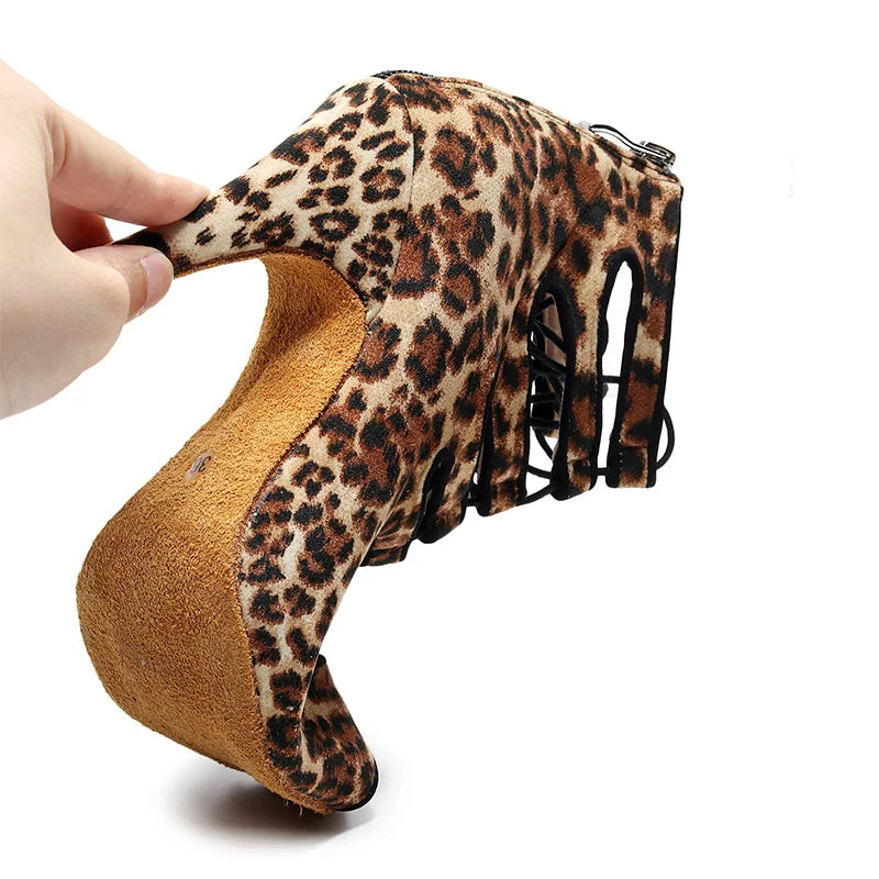 Women Latin Dance Shoes Ballroom Leopard Print Ladies Lace-Up