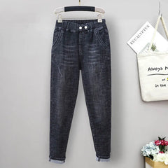 Women Harem Jeans Stretch High Waist Fleece Thicken